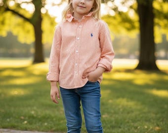 Upcycled Ralph Lauren Gingham Shirt | Handmade Ruffle Collar, Size 6