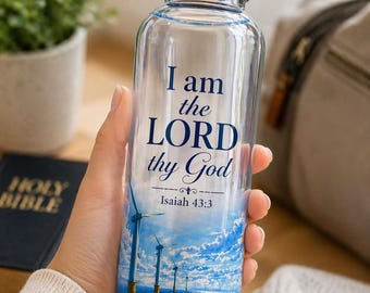 Botella de agua cristiana – “Yo soy el Señor tu Dios” Isaías 43:3 – Botella con versículo bíblico inspirador – Regalo de fe para el gimnasio, el trabajo o la escuela – Versículo bíblico