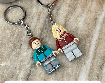 Portachiavi LEGO personalizzati per coppie, set di portachiavi con minifigure abbinate, regalo di anniversario per fidanzati/e