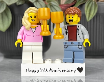 Regalo di anniversario LEGO personalizzato, minifigure di coppia personalizzate con i nomi, regalo romantico