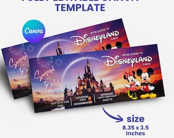 Disneyland paris ticket and Disneyworld ticket | Surprise Vacation reveal ticket | Custom Holiday Gift | Instant Download