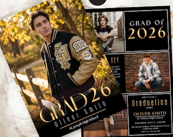 Graduation Invitation Template, Modern Graduation Announcement, Senior Graduation Party, Boys Graduation Party Invite, grad invitation 5X7"