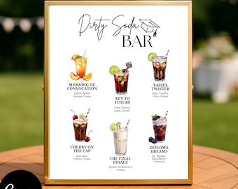 Dirty Soda Bar Sign, Graduation Party Soda Bar Recipes Mocktail Print Template, Non Alcoholic Pop Bar Grad Grad Birthday Table Sign Decor