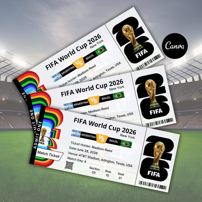 Customized FIFA World Cup 2026 Ticket | Matchday Ticket | Editable Birthday Voucher for Him | Digital Download | Football Gift
