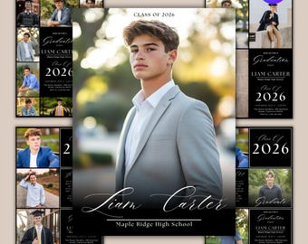 Male Graduation Photo Card Template Graduation Invitation template 5x7" | Male Grad Announcement Editable Template Printable canva template