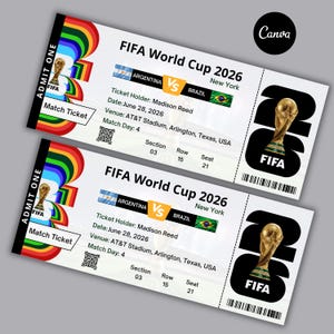 Customized FIFA World Cup 2026 Ticket | Matchday Ticket | Editable Birthday Voucher for Him | Digital Download | Football Gift