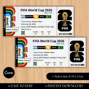 Customized FIFA World Cup 2026 Ticket | Matchday Ticket | Editable Birthday Voucher for Him | Digital Download | Football Gift