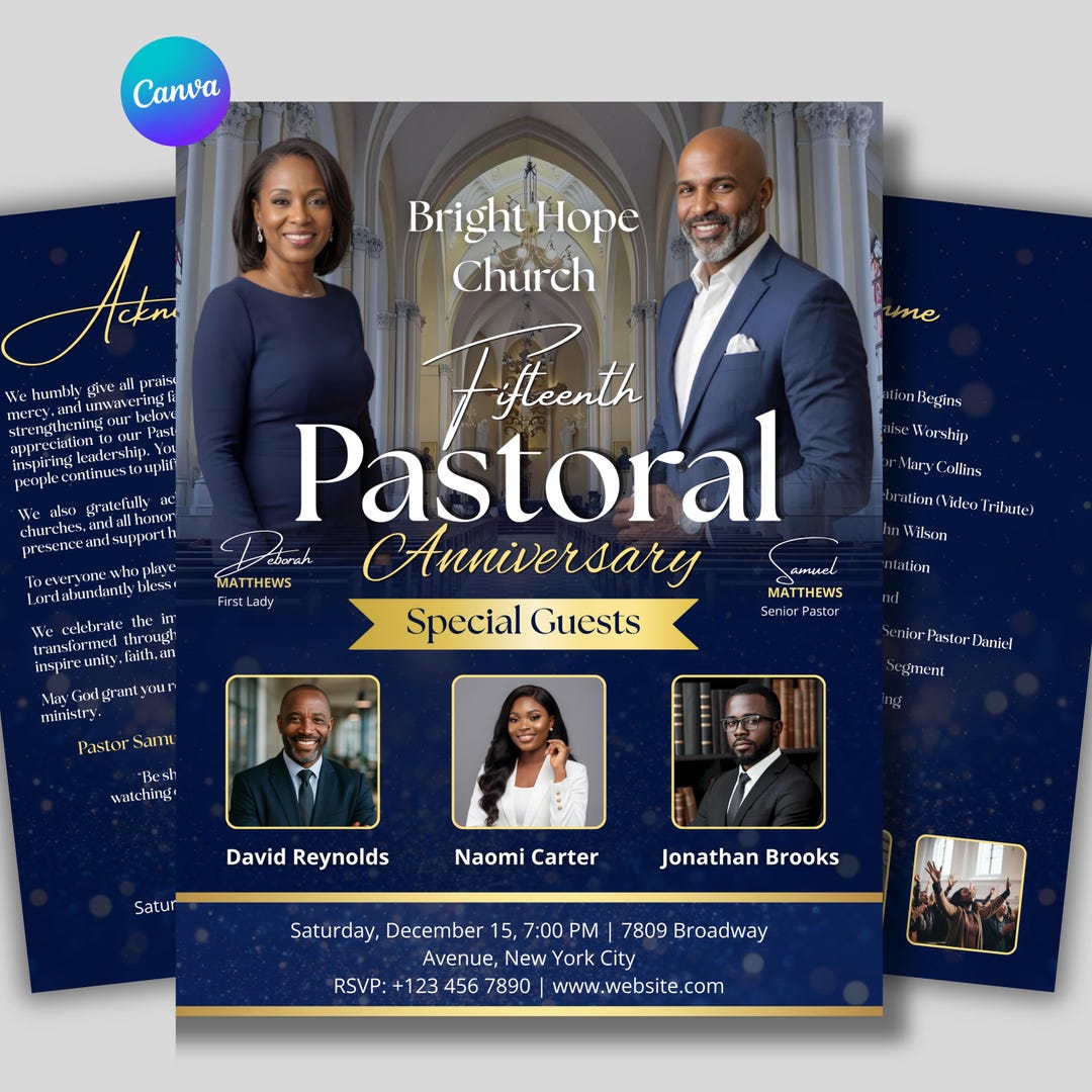 Church Program Template Canva Editable Pastoral Anniversary Program ...
