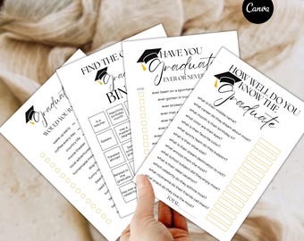 Utskrivbart examensspelset, Hur väl känner du studenten, Har studenten någonsin, Studenten det ena eller det andra Moderna examensfestspel CANVA