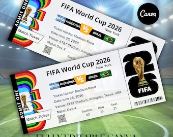 Customized FIFA World Cup 2026 Ticket | Matchday Ticket | Editable Birthday Voucher for Him | Digital Download | Football Gift