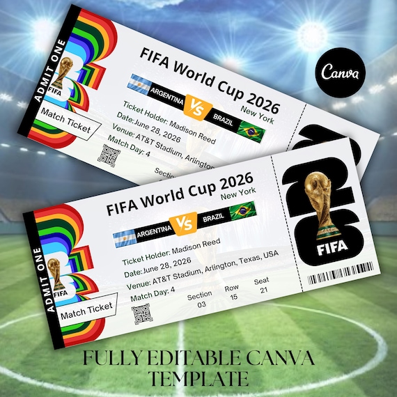 Customized FIFA World Cup 2026 Ticket | Matchday Ticket | Editable Birthday Voucher for Him | Digital Download | Football Gift