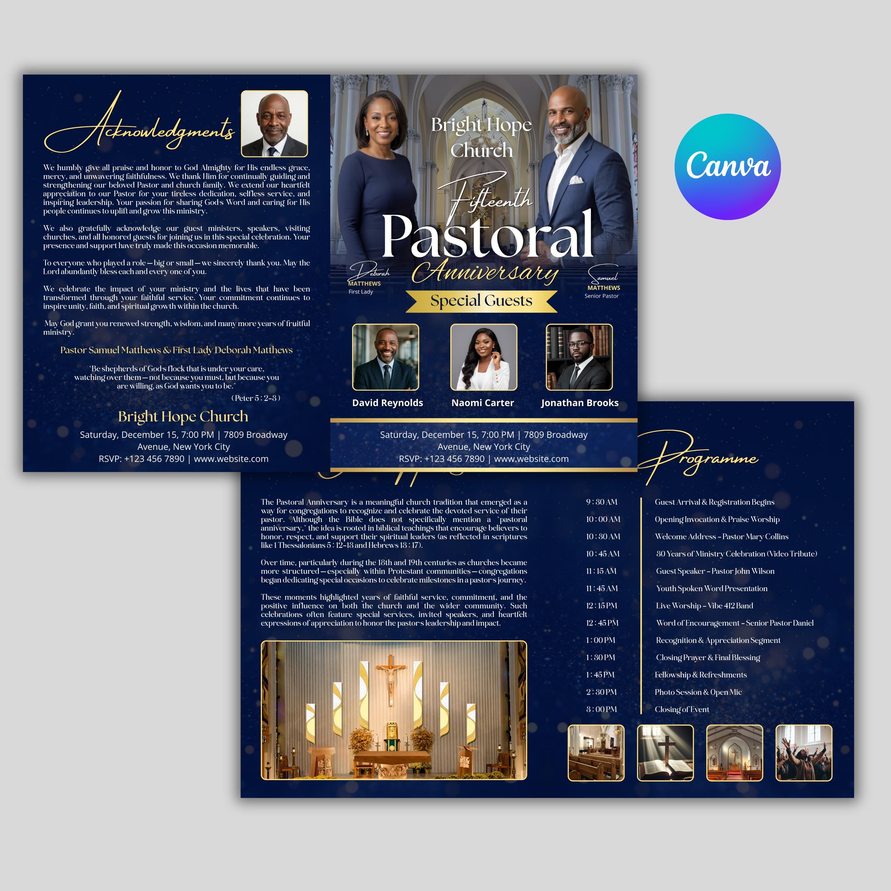 Church Program Template Canva Editable Pastoral Anniversary Program ...