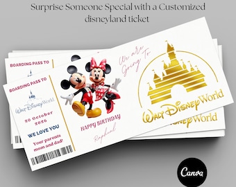 Disneyworld Tickets bundle Disneyland paris ticket  | Magic Park Ticket | Family Vacation Reveal | Surprise Trip Ticket Custom Holiday Gift