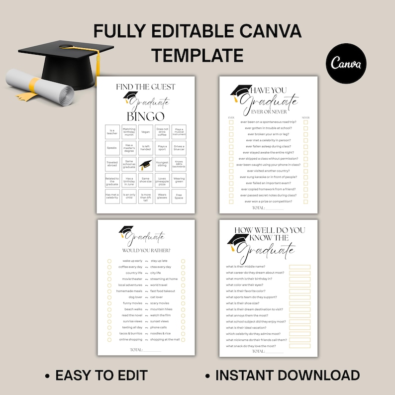 Printable Graduation Game Set, How Well Do You Know the Graduate, Has ...