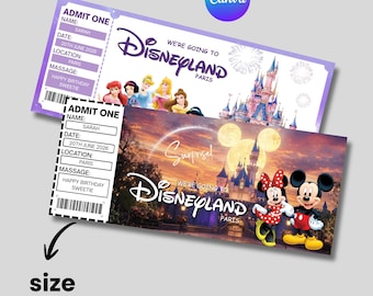 Disneyland paris Ticket | Disneyland Ticket bundle | Surprise Vacation Reveal Ticket, Custom Holiday Gift, Instant Download, Canva editable