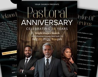 Pastoral Anniversary Flyer Template-Editable Canva-Church Anniversary Program Service-Pastor Appreciation-Church Event-Modern Green Design