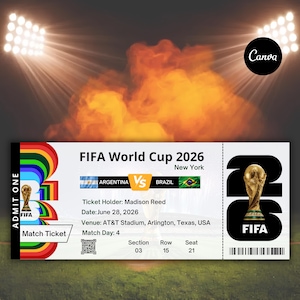 Customized FIFA World Cup 2026 Ticket | Matchday Ticket | Editable Birthday Voucher for Him | Digital Download | Football Gift