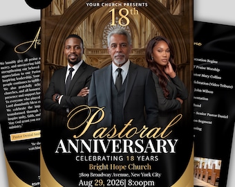 Pastoral Anniversary Program Template: Editable Canva Church Bulletin (Instant Download)