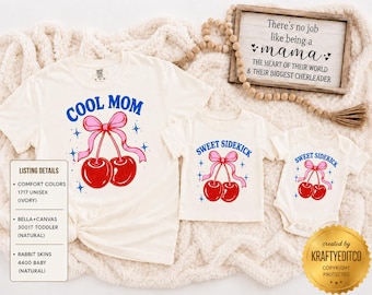 Camiseta Mom Cherry / Conjunto retro a juego para madre e hija teñido en prenda
