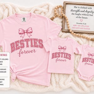 Camiseta gráfica "Mejores Amigas para Siempre" para Mamá e Hija / Camiseta rosa con texto de amistad imagen 4