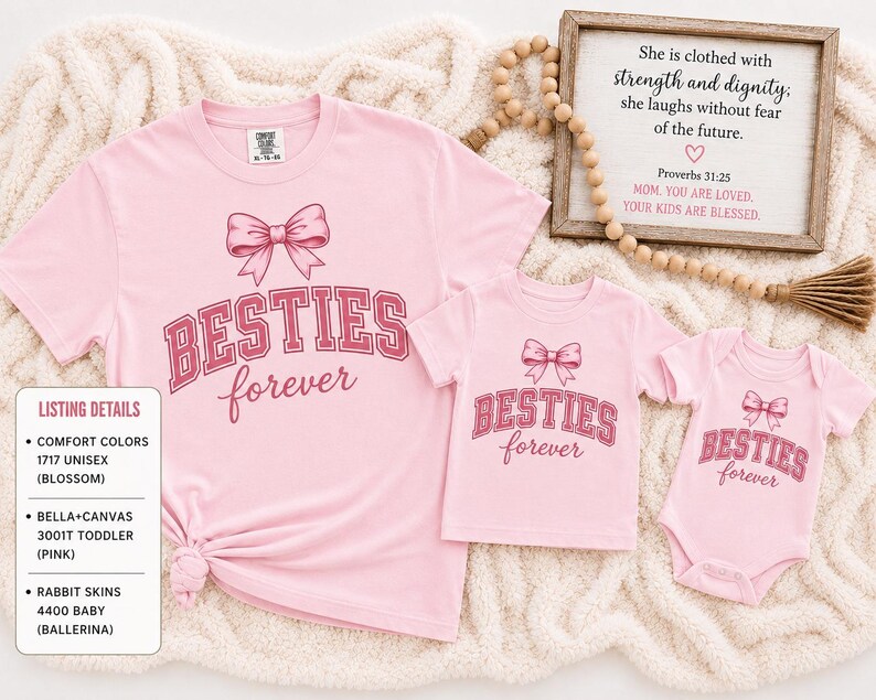 Camiseta gráfica "Mejores Amigas para Siempre" para Mamá e Hija / Camiseta rosa con texto de amistad imagen 4
