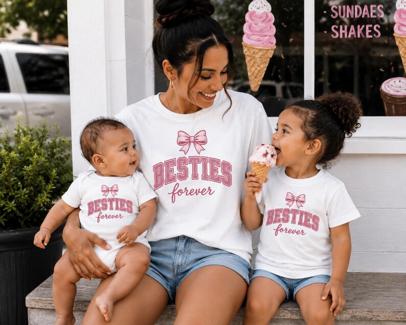 Camiseta gráfica "Mejores Amigas para Siempre" para Mamá e Hija / Camiseta rosa con texto de amistad imagen 6