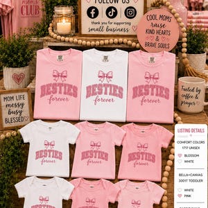 Camiseta gráfica "Mejores Amigas para Siempre" para Mamá e Hija / Camiseta rosa con texto de amistad imagen 8