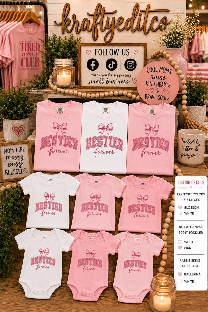 Camiseta gráfica "Mejores Amigas para Siempre" para Mamá e Hija / Camiseta rosa con texto de amistad imagen 8