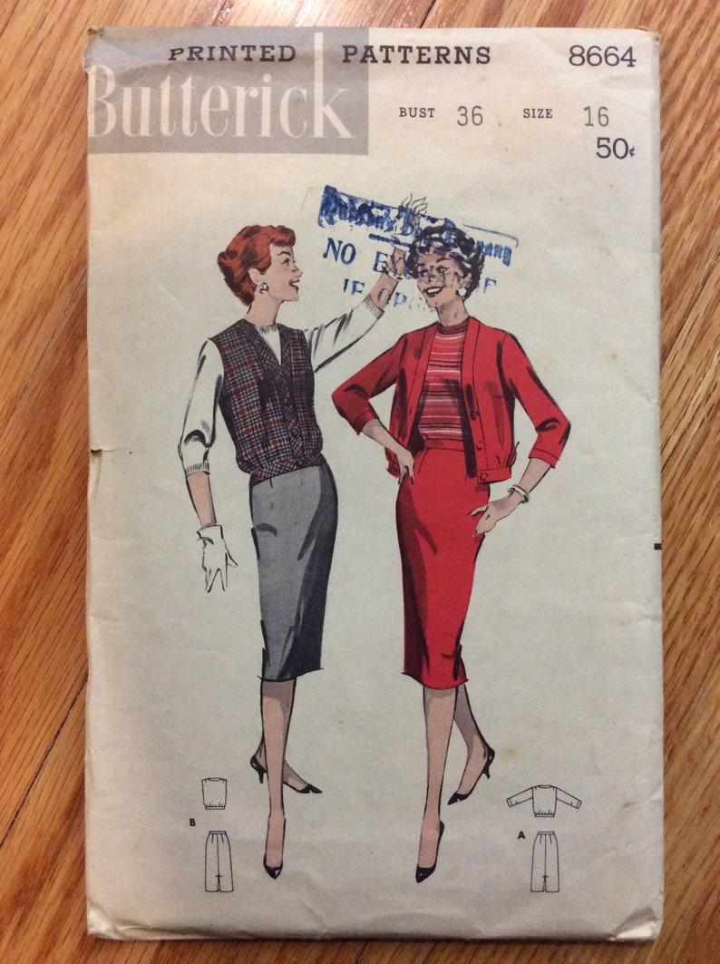 1950s Misses Skirt and Blouson Jacket Pattern Butterick 8664 UNCUT Bust 36 Wiggle Skirt Pattern image 1