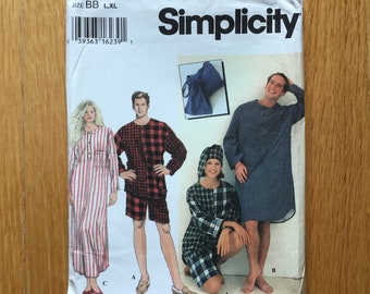 His and Hers Sleepwear Pattern Simplicity 9291 L XL Pajamas Jammies Nightshirt