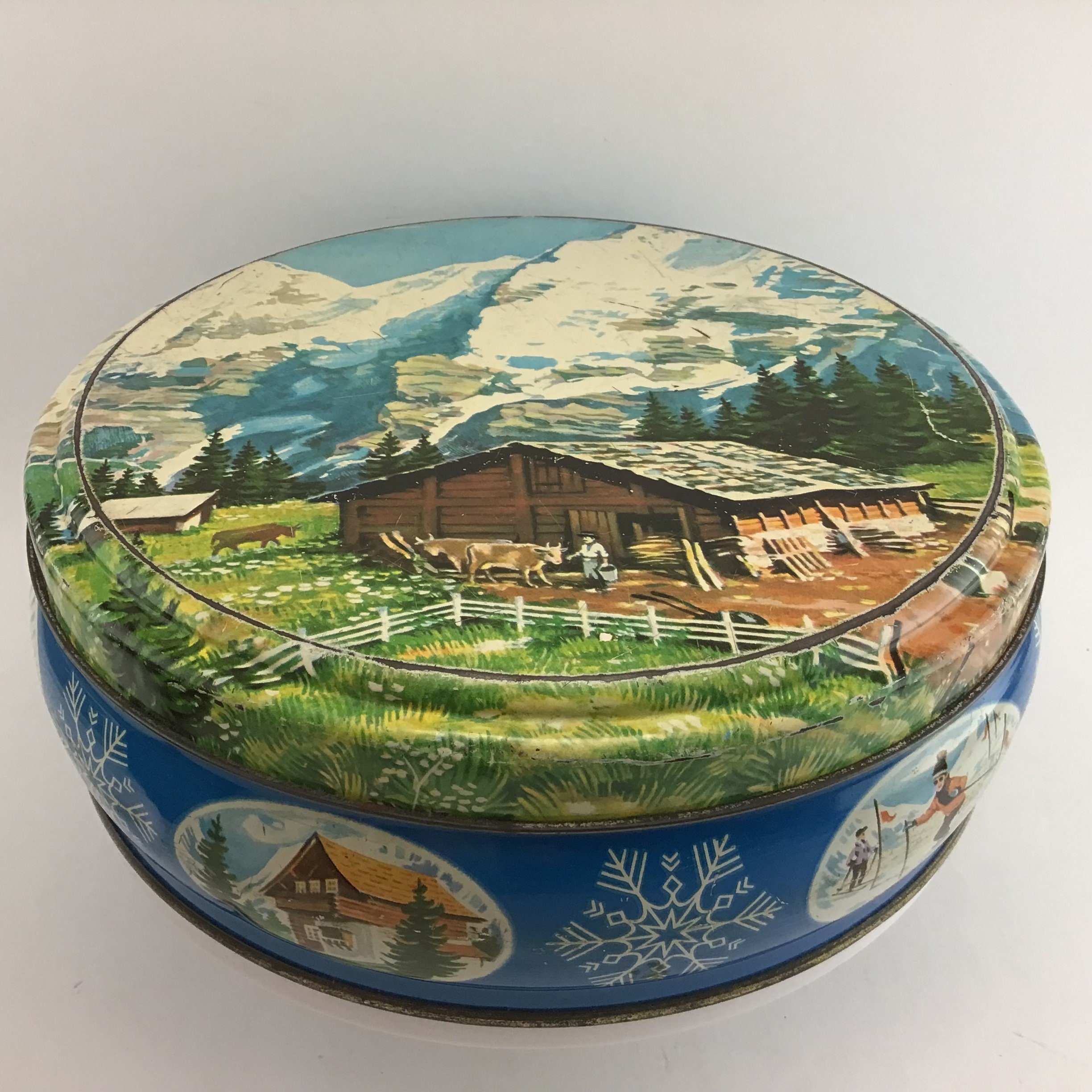 Peek Freans Biscuit Tin Alpine Cookie Tin Round Metal Box -  Denmark