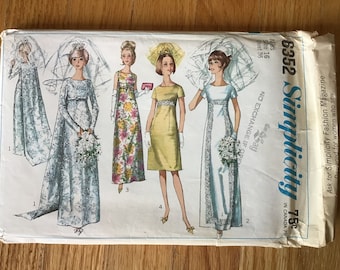 Misses Wedding or Bridesmaid Dress Pattern Simplicity 6352 Bust 36 or 32 1965