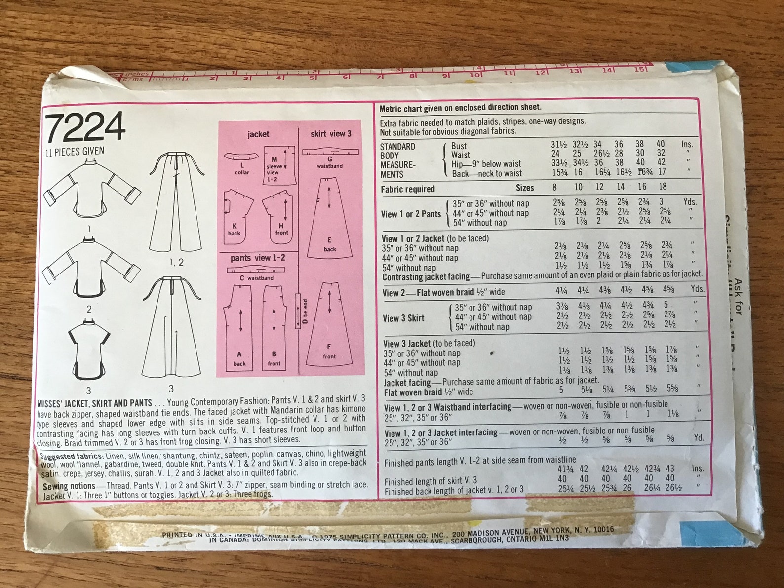 Misses Jacket Skirt and Pants Pattern Simplicity 7224 UNCUT Bust 31.5 ...