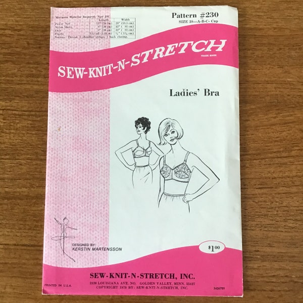 1970s Bra Pattern 38A 38B 38C Sew Knit N Stretch 230 UNCUT