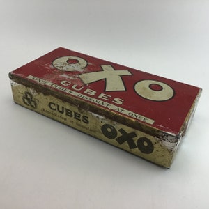 Oxo Tin Oxo 100 Cubes Tin Rectangular Tin Hinged Lid Made in England EMPTY