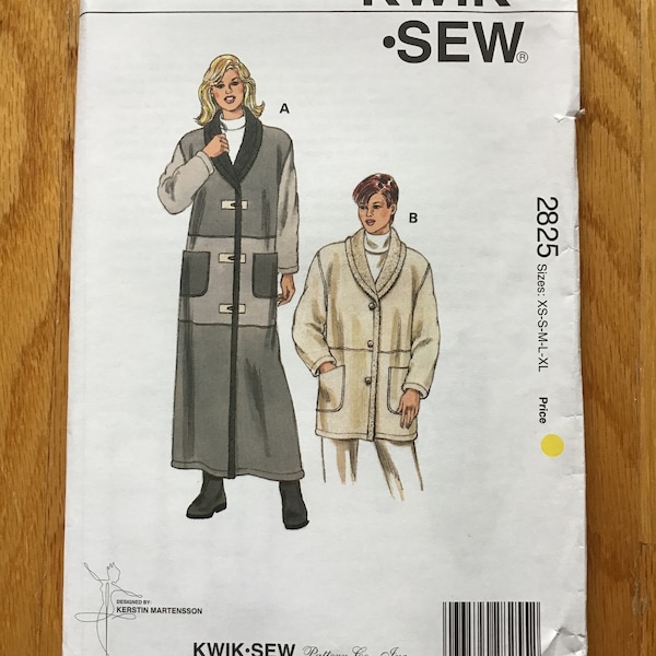 Misses Coat Pattern Kwik Sew 2825 Size XS - XL UNCUT