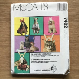 Dog and Cat Costumes Pattern McCalls 7402 Size S M L UNCUT Bow Wow Masquerade