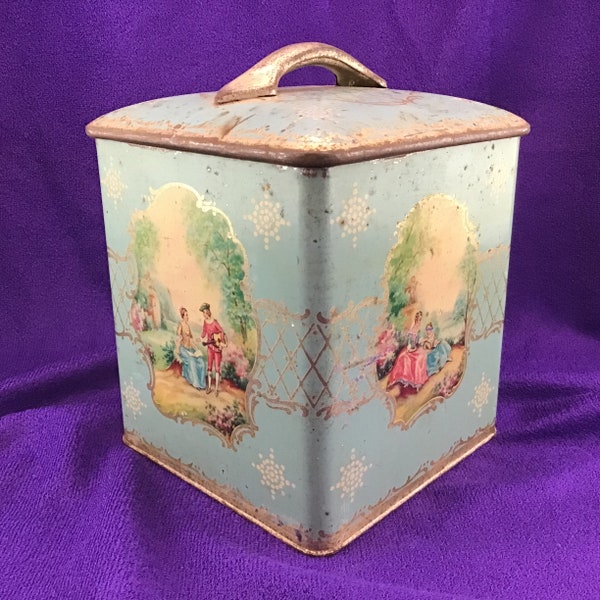 Vintage Toffee Tin Tea Tin Pastoral Scenes Shabby Farmhouse