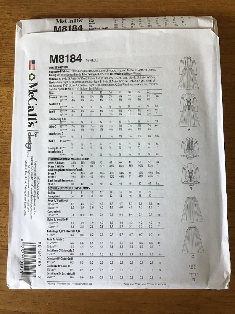 Patron De Couture McCalls M7845 - Taille 14 à 22, Neuf Jamais Utilisé