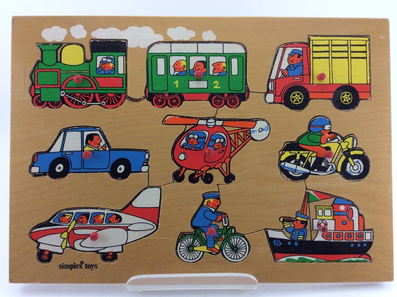Wood Jigsaw Puzzle Simplex Toy Company Transportation Vehicles 9 Piece