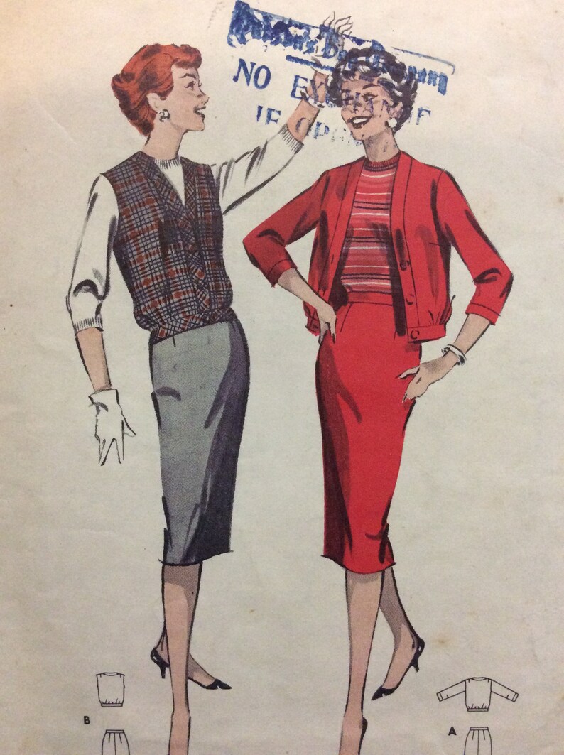 1950s Misses Skirt and Blouson Jacket Pattern Butterick 8664 UNCUT Bust 36 Wiggle Skirt Pattern image 2