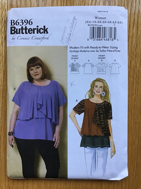 Plus Size Tops Pattern Butterick 6396 XXL 1X 2X 3X 4X 5X 6X UNCUT 