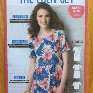 Peut inclure: Un patron de couture pour une robe et un haut à imprimé floral. Le patron s'appelle "The Eden Set" et est disponible en tailles 6 à 20. Le patron comprend des instructions pour réaliser les manches avec des poignets ou des liens. Le patron est un projet pour débutants et se ferme avec un crochet et un œillet.