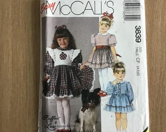 Molde para vestido de festa infantil fácil de usar, tamanhos 4, 5 e 6, McCalls 3839, sem cortes.