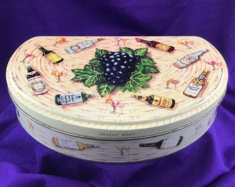 Huntley and Palmers Tin Cocktail Basket Tin Biscuit Tin Hinged Lid Made in England