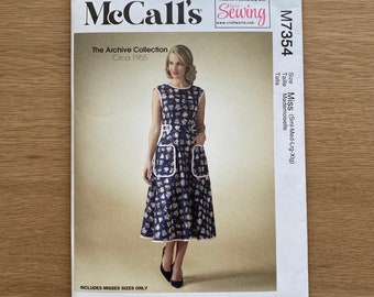 Misses Retro Dress Pattern UNCUT McCalls 7354 Size S - XL Reissue Archive Collection Circa 1955