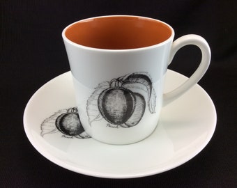 Susie Cooper Coffee Cup and Saucer Black Fruit Peach