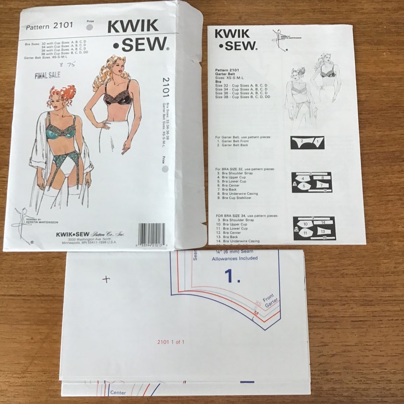 Underwire Bra and Garter Belt Pattern Kwik Sew 2101 UNCUT image 3