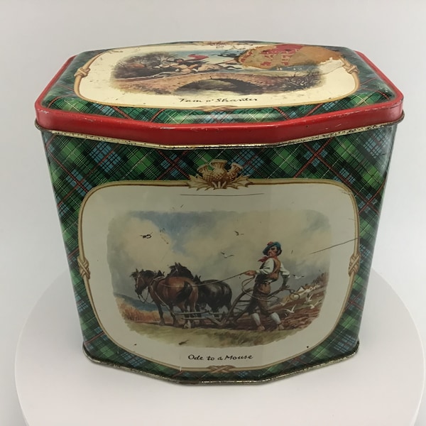 Gray Dunn Biscuit Tin Hinged Lid Robbie Burns Tin Ode to a Mouse