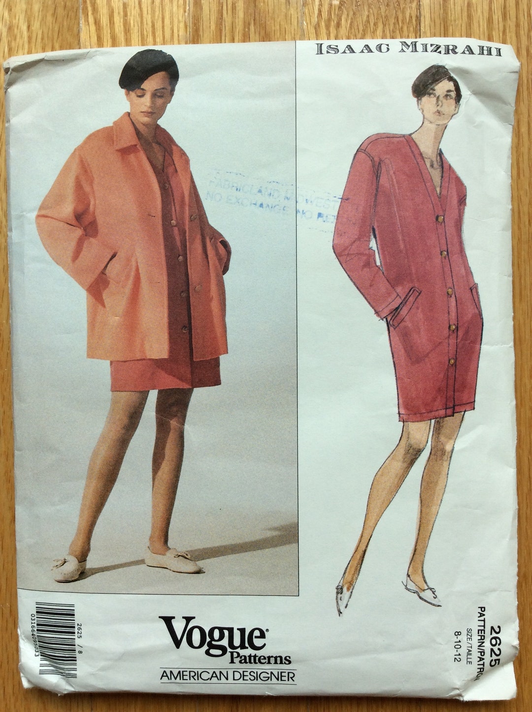 Azrael Sewing Pattern Isaac Mizrahi Jacket and Dress Pattern Vogue 2625 Size 8 10 12 UNCUT ...